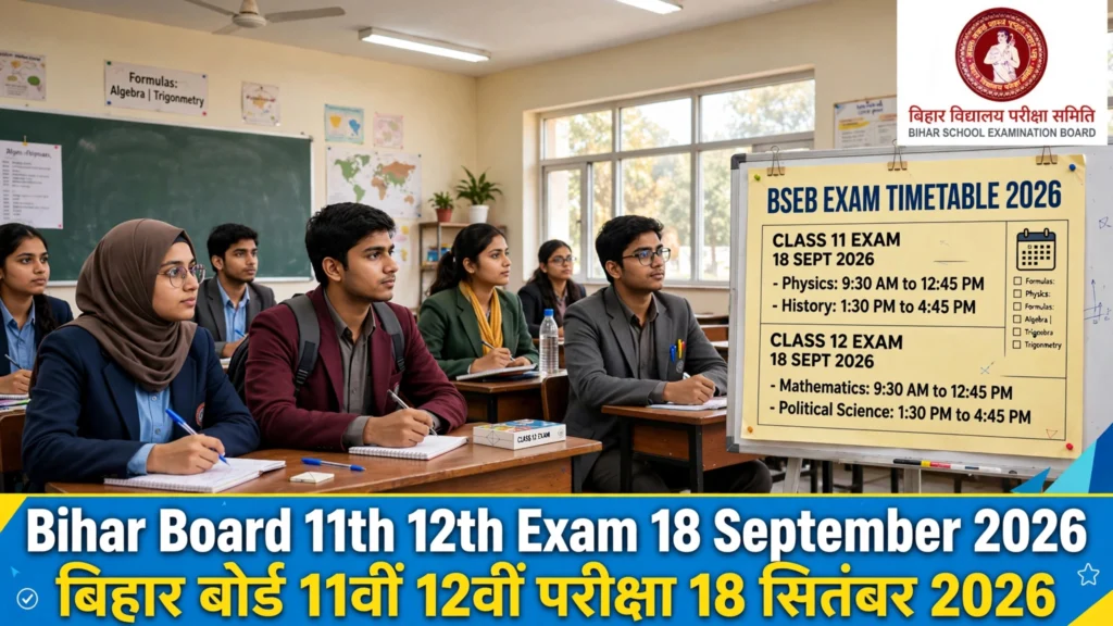 Bihar Board 11th 12th Exam 18 September 2026 Time Table